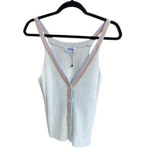 27 Miles Malibu Womens Y2K Ivory Ribbed knit Tank Striped Trim Size S Preppy